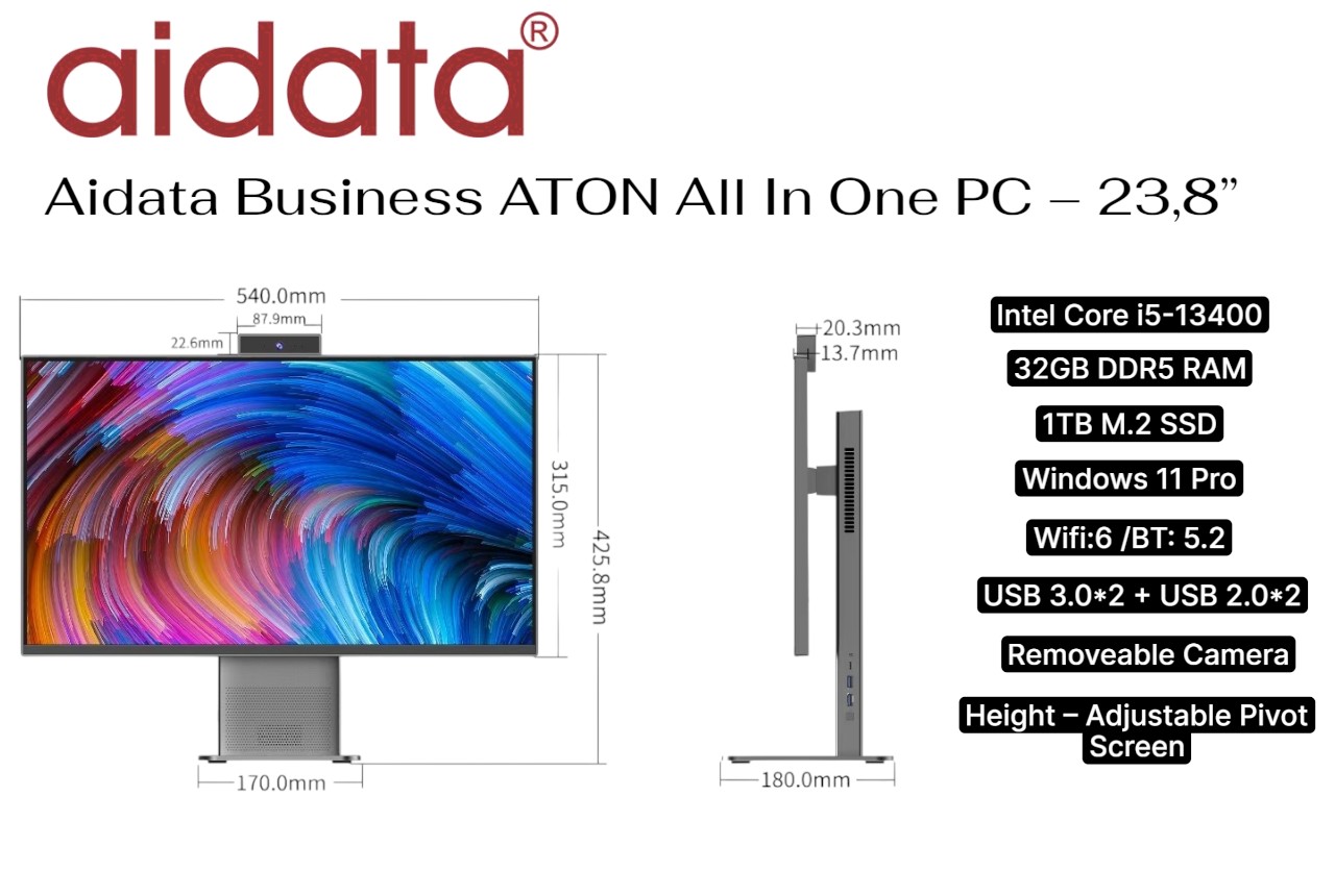 Aidata Business ATON AIO PC 32Gb DDR5 Ram 1TB M.2 SSD